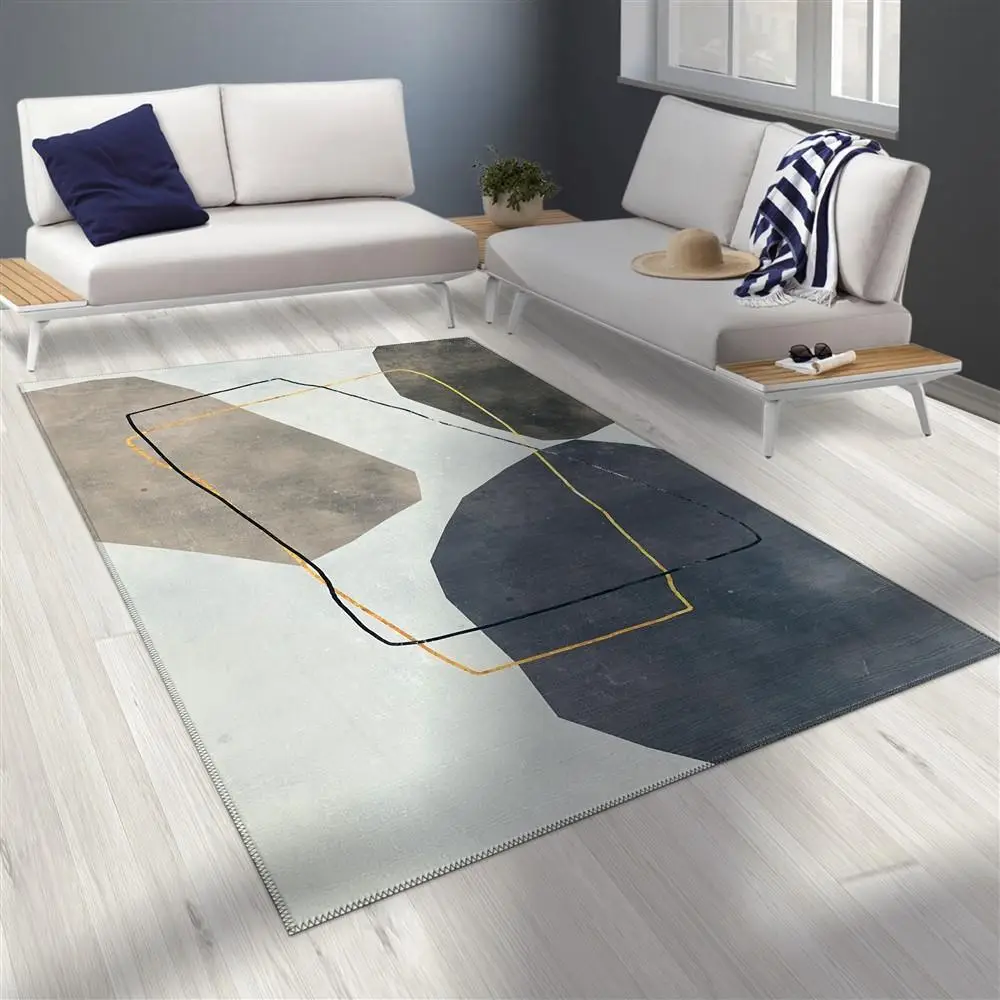 Bambu Halı Salon Halısı Post Pelüş Halı Abstrak Geometrik desenli Krem tonlarda Bambu Halı Salon Halısı Post Pelüş Halı Abstrak Geometrik desenli Krem tonlarda