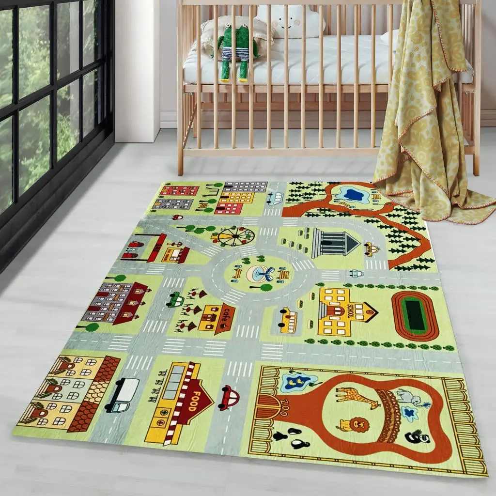 Çocuk Bebek odası eğitici oyun Halısı Trafik temalı Yeşil Gri Halı Kaymaz Taban Yıkanabilir Çocuk Bebek odası eğitici oyun Halısı Trafik temalı Yeşil Gri Halı Kaymaz Taban Yıkanabilir