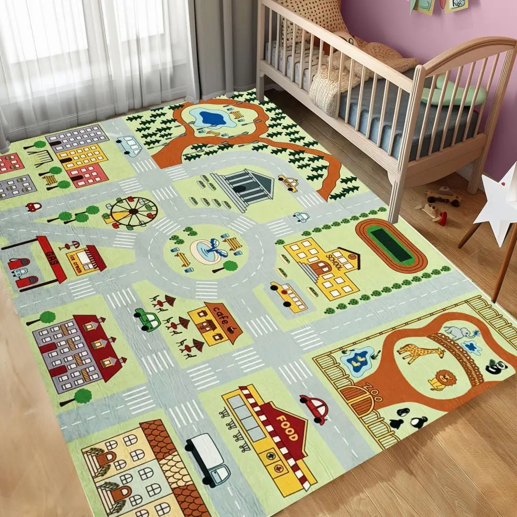 Çocuk Bebek odası eğitici oyun Halısı Trafik temalı Yeşil Gri Halı Kaymaz Taban Yıkanabilir Çocuk Bebek odası eğitici oyun Halısı Trafik temalı Yeşil Gri Halı Kaymaz Taban Yıkanabilir