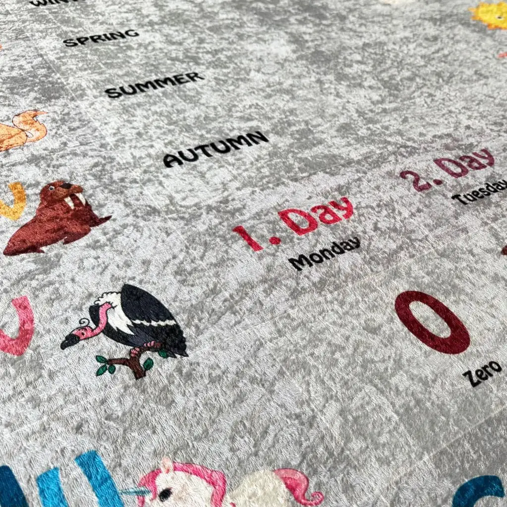 Çocuk Bebek Odası İngilizce Figürlü eğitici oyun Halısı Gri Halı Yıkanabilir Kaymaz Çocuk Bebek Odası İngilizce Figürlü eğitici oyun Halısı Gri Halı Yıkanabilir Kaymaz