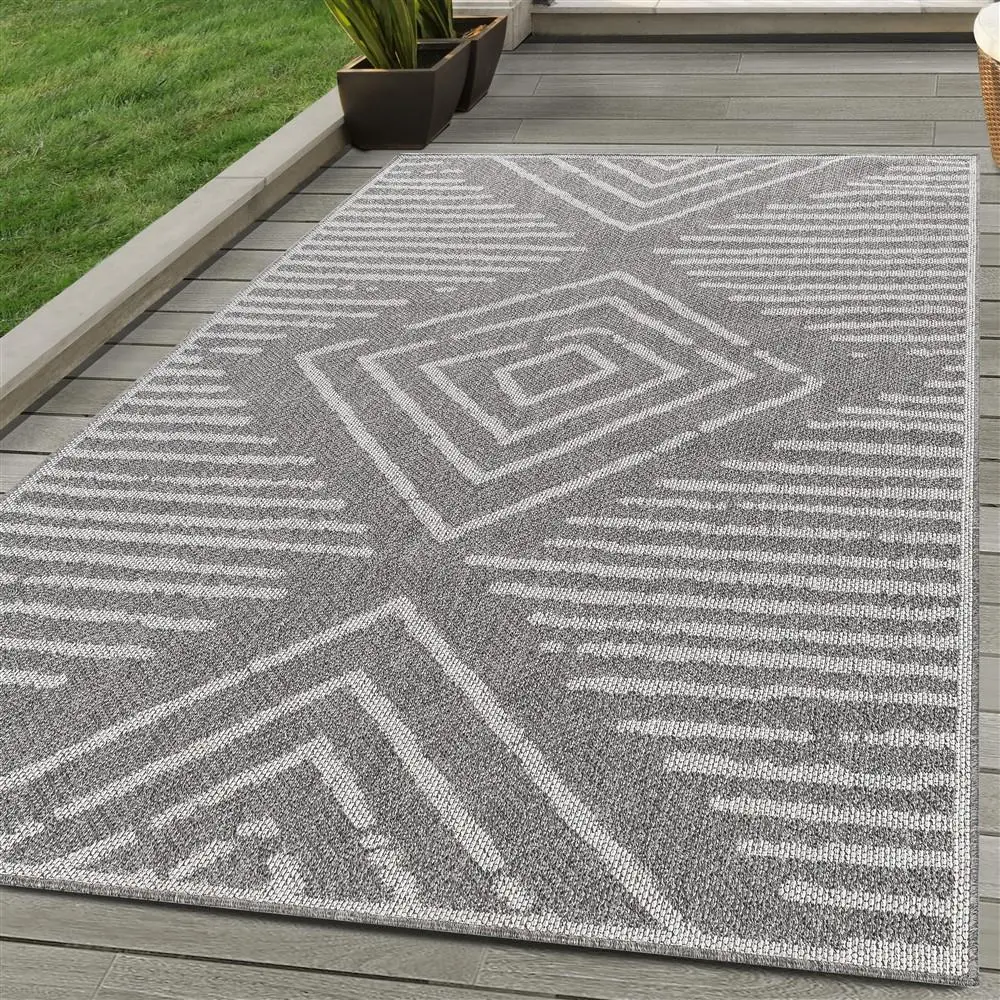 İç ve Dış Mekan Teras Balkon Mutfak Salon Halısı Sisal Hasır görünümlü çizgi karo desenli Gri Halı İç ve Dış Mekan Teras Balkon Mutfak Salon Halısı Sisal Hasır görünümlü çizgi karo desenli Gri Halı
